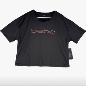 NWT Bebe Sport Black top with Leopard design logo XL